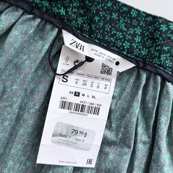 Zara Green Floral Midi Dress Ruffle Strap Square Neck Cottagecore Size S - Picture 4 of 16